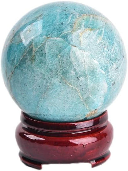 JIC Gem Natural Amazonite Crystal Ball with Wood Stand Gemstone Sphere,Polished Healing Energy Mineral Gemstone Balls for Reiki Chakra Decoration Fengshui (40-50mm)