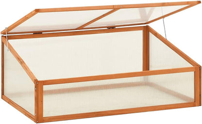 Wooden Garden Greenhouse，Wood Raised Plants Bed Raised Flower Planter Box, Garden Wood Cold Frame Greenhouse Flower Planter, Brown 39.4"x25.6"x15.7" Firwood,-682