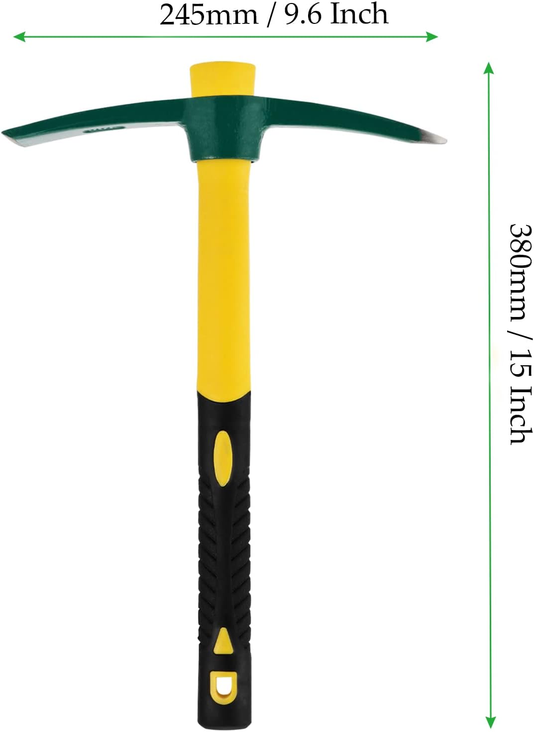 2 PCS 15 Inch Pick Mattock Hoe, Weeding Pick Axe with Fiberglass Long Handle Garden Tool for Digging, Gardening, Camping, Prospecting, Construction Work