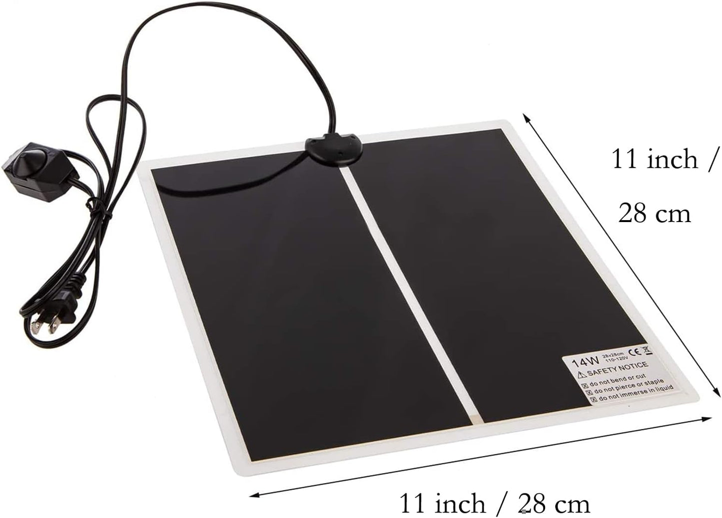Reptile Heating Mat with Temperature Adjustment, Waterproof Reptile Heat Pad Under Tank Terrarium Heater for Amphibians, Small Animals, Seeding (14W - 11 x 11 in)