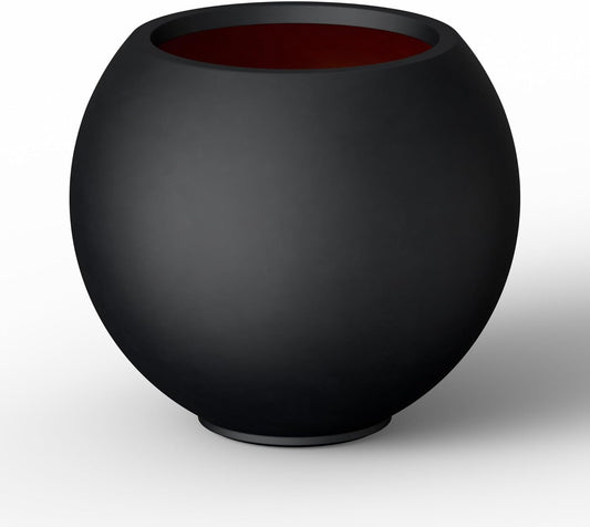 Kante Round Concrete Flower Pot, 11 Inch Dia (7.9" Opening) Sphere Shape Design Planter with Drainage Hole and Rubber Plug for Indoor & Outdoor Plants, Black Finish with Warm Brown Interior
