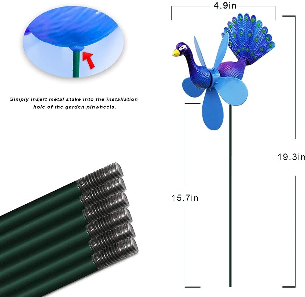 Garden Pinwheels, 6 Pack Wind Spinners with Metal Stakes, Colorful Decor Pinwheels Windmills Whirligigs Kids Toys for Outdoor Indoor Garden Yard Lawn Patio Party Wedding Decorations