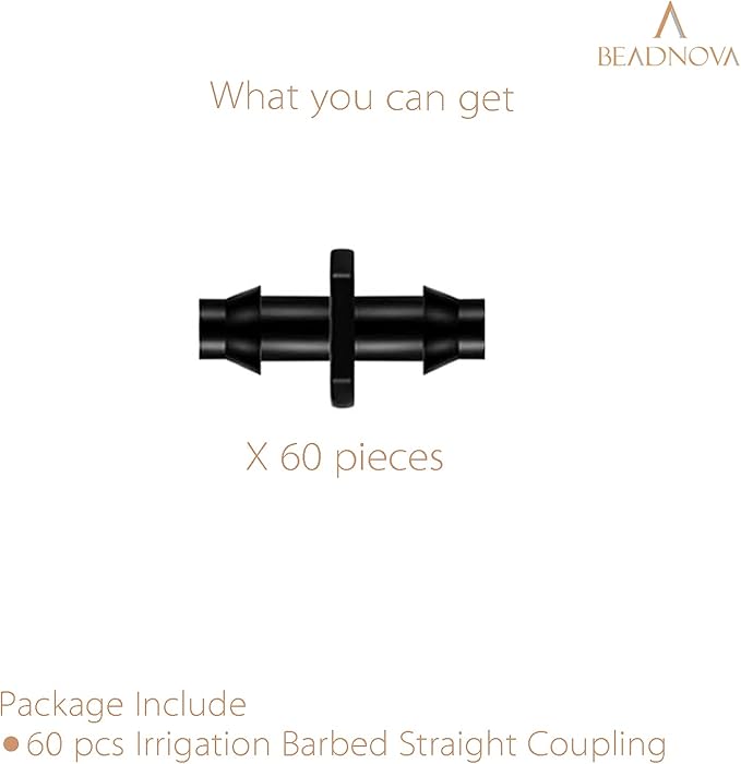 BEADNOVA Drip Irrigation Parts 60 Pcs 1/4 Inch Barbed Straight Couplings Drip Irrigation Fittings Drip Line Connectors for 1/4 Inch Irrigation Tubing Garden Watering System (60pcs)