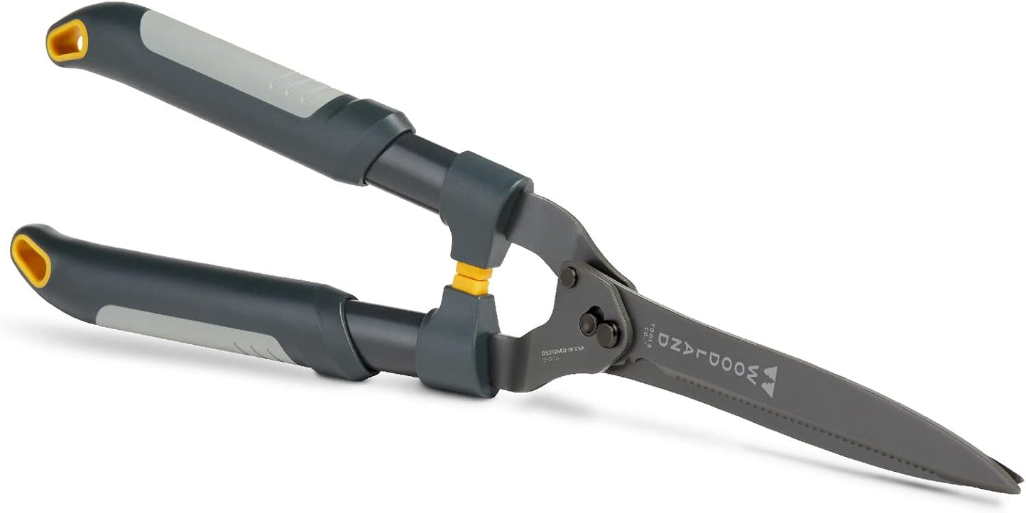 Woodland Tools Heavy Duty Hedge Shears, 25 Inch Manual Hedge Clippers with 10 Inch Lever-Assist Blades and Non Stick Coating, Branch Trimmer for Dense Shrubs and Overgrown Hedges