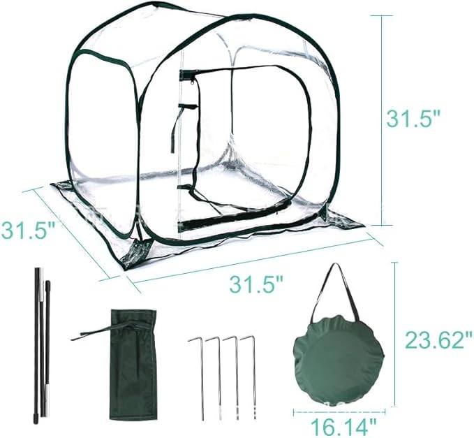 Greenhouses for Outdoors, Portable Greenhouse Kit with Side Windows, PE Cover, Backyard Garden Indoor Outside, Foldable, No Assembly Required (Transparent, 31.5“ * 31.5" * 31.5")