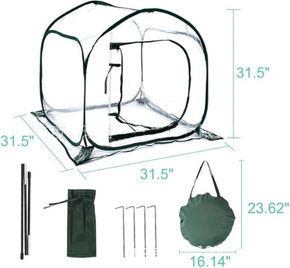 Greenhouses for Outdoors, Portable Greenhouse Kit with Side Windows, PE Cover, Backyard Garden Indoor Outside, Foldable, No Assembly Required (Transparent, 31.5“ * 31.5" * 31.5")