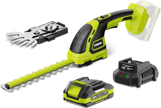 EWORK Hedge Trimmer Cordless 21V Electric Hedge Trimmers Cordless with Battery and Charger, Handheld Power Bush/Shrub Trimmer, Lightweight Battery Powered Hedge Cutter, Grass Shears,Hedge Clippers
