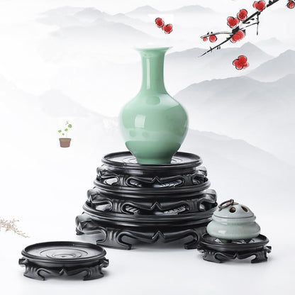 GOLDY&WENDY Oriental Style Round Vase Display Stand Handmade Imitation Wood Vase Lamp Teapot Base Home Decoration Pedestal
