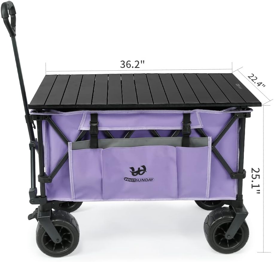 Whitsunday Collasible Wagon, Large Capacity 400Lbs, All-Terrain Wheels Heavy Duty Utility Wagon for Gardening Shopping Fishing Camping Outdoor Picnic Purple