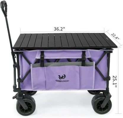 Whitsunday Collasible Wagon, Large Capacity 400Lbs, All-Terrain Wheels Heavy Duty Utility Wagon for Gardening Shopping Fishing Camping Outdoor Picnic Purple