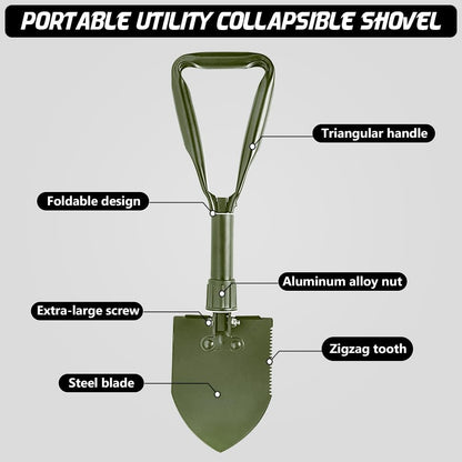 Camping Shovel, 18.5'' Digging Shovel Portable Ergonomic High Carbon Steel Folding Shovel for All Occasions Outdoor Camping Hiking Garden (Green/Silver)