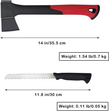 14" Axe with Saw Knife and Protective Box for Outdoor Use, Camping, Hiking, Garden
