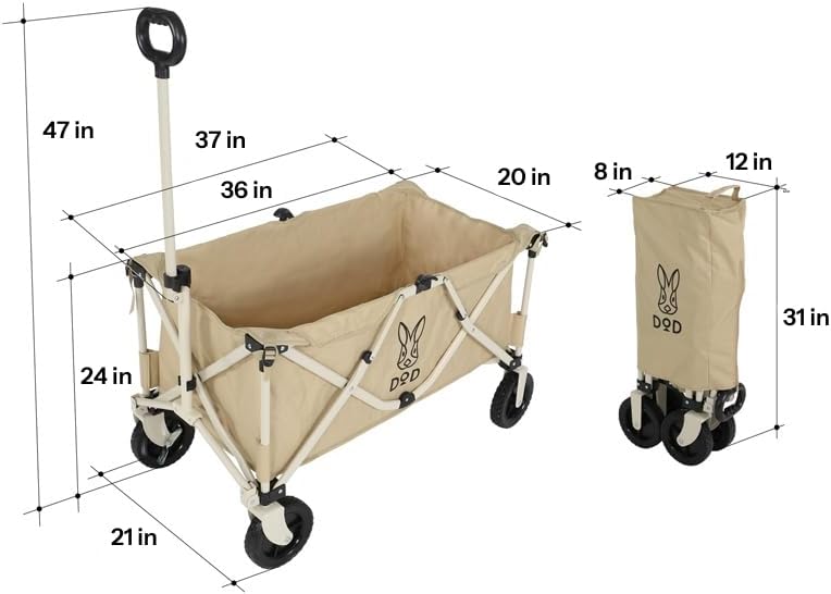 DOD Uma Foldable Wagon Cart with Wheels - Heavy Duty Collapsible Folding Wagon for All Outdoor Activities - Tan