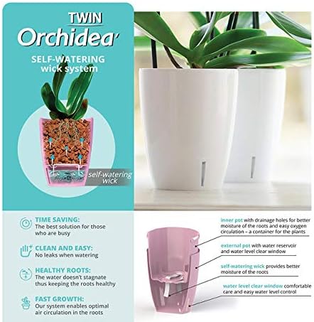 Santino 4.9 Inch ORCHIDEA Self Watering Pots for Orchids in Lavender (Set of 3) - Decorative Wicking Planter with w/Great Aerification, Drainage and Water Level Indicator