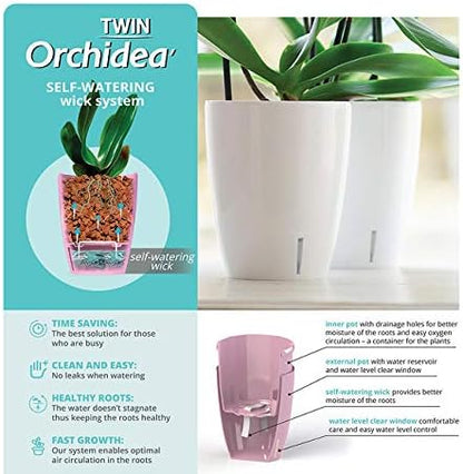 Santino 5.9 Inch ORCHIDEA Self Watering Pots for Orchids in Sand (Set of 3) - Decorative Wicking Planter with w/Great Aerification, Drainage and Water Level Indicator
