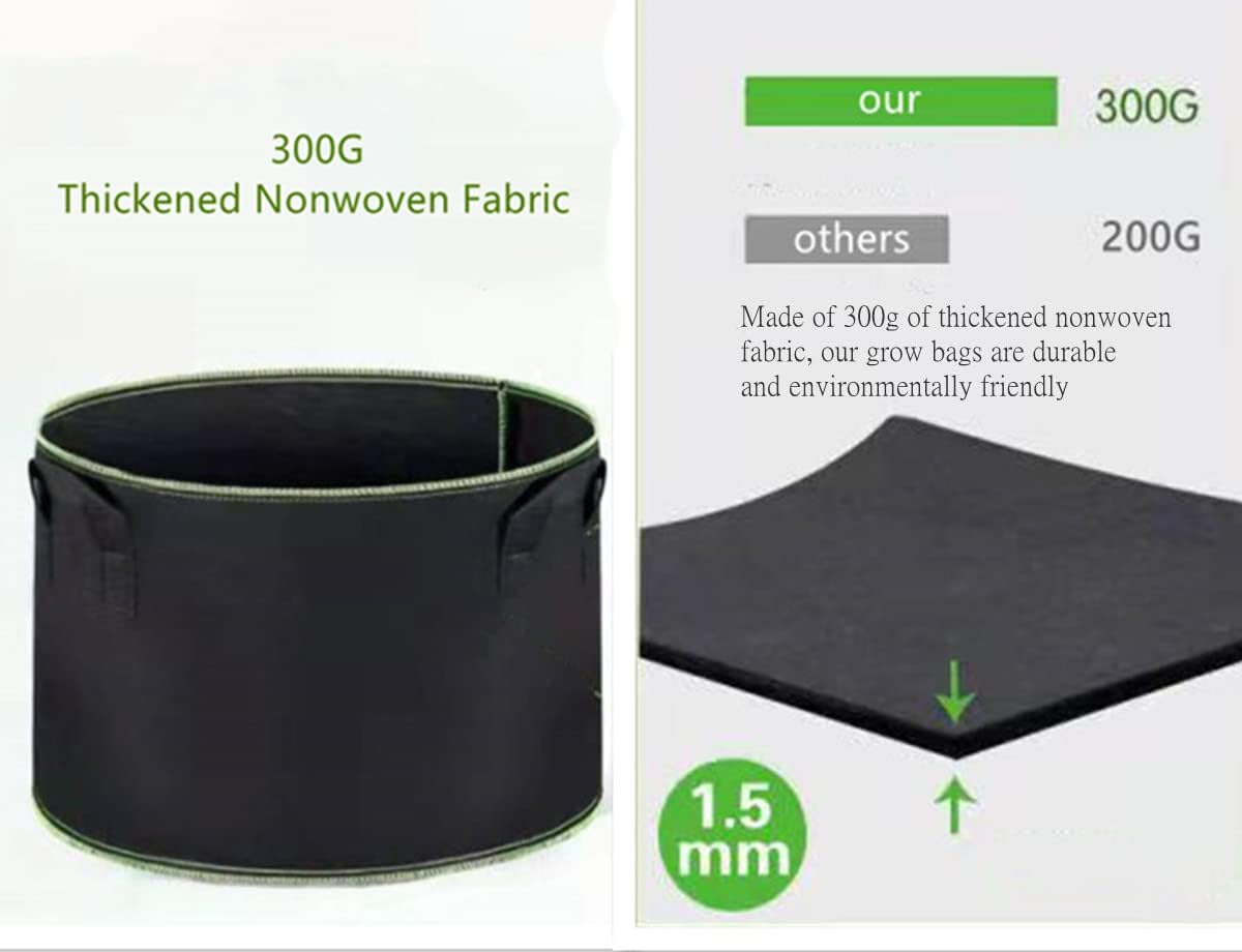 5-Pack 3 Gallon Grow Bags Heavy Duty 300G Thickened Nonwoven Fabric Pots Plant Grow Bags with Handles,for Low Stress Plant Training Fruits, Vegetables, and Flowers(Black)