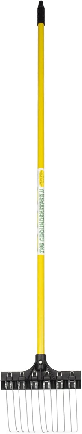 THE GROUNDSKEEPER II Shrub Rake 55-inch Lightweight Fiberglass Handle, 9-inch Head, Durable Steel Tines for Gardening, De-Thatching or Professional Landscaping