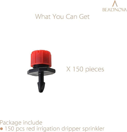 BEADNOVA Drip Emitter 150 Pcs 360 Degree Drip Line Emitter Adjustable Dripper Emitters for Drip Line 1/4 Inch Irrigation Tube Watering System Gardening (Red)