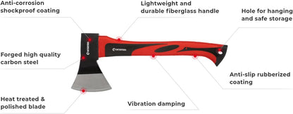 INTERTOOL Wood Splitting Maul and and Hatchet Combo Set - 35-inch Axe and 15-inch Camping Chopping Hatchet with Shock Absorbing Fiberglass Handles with Blade Protectors HT-0275-0261