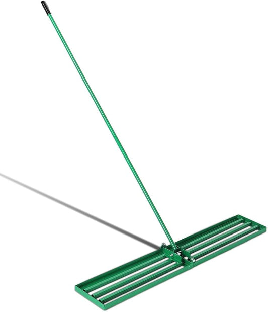 VINGLI Iron Lawn Leveling Rake 36in for Soil Sand Composs, Extended Handle, 180°Rotation Head, with All Handwares, for Yard Garden Golf Field, Green (36in)