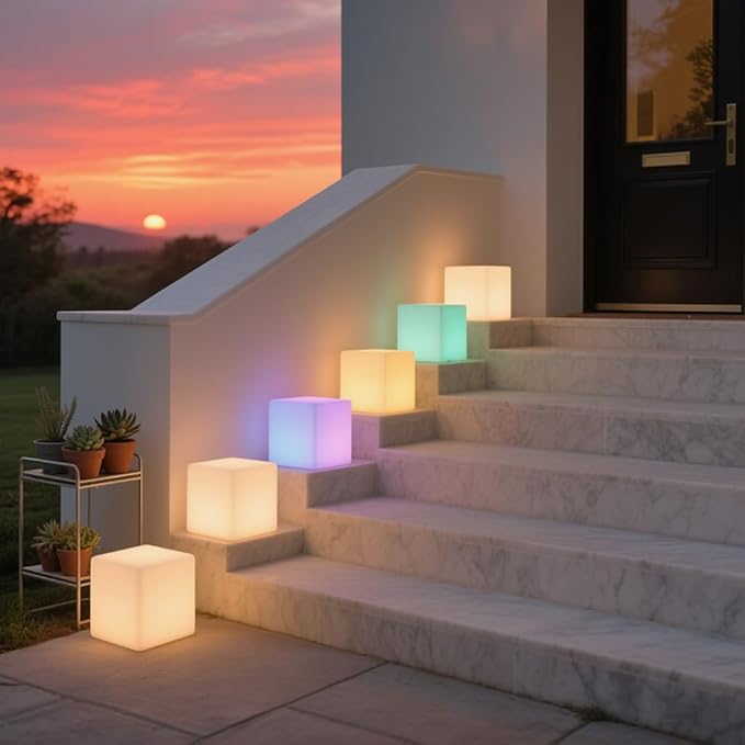 8-in Solar Cube Light Outdoor Waterproof, 16 Colors Illuminate Cube Floor Lamp, Dimmable Glowing LED Tesseract Cosmic w/Ground Stake & Remote Dynamic Effect for Garden Yard Patio Mood Ambient Lighting