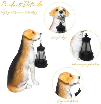 Beagle Dog Garden Statues with Solar Lantern, Outdoor Figurine Resin Sculpture Hanging Solar Power Lights for Decoration Yard Patio Balcony Lawn Ornament Art Decor, Unique Gift for Grandma Wowen Mom