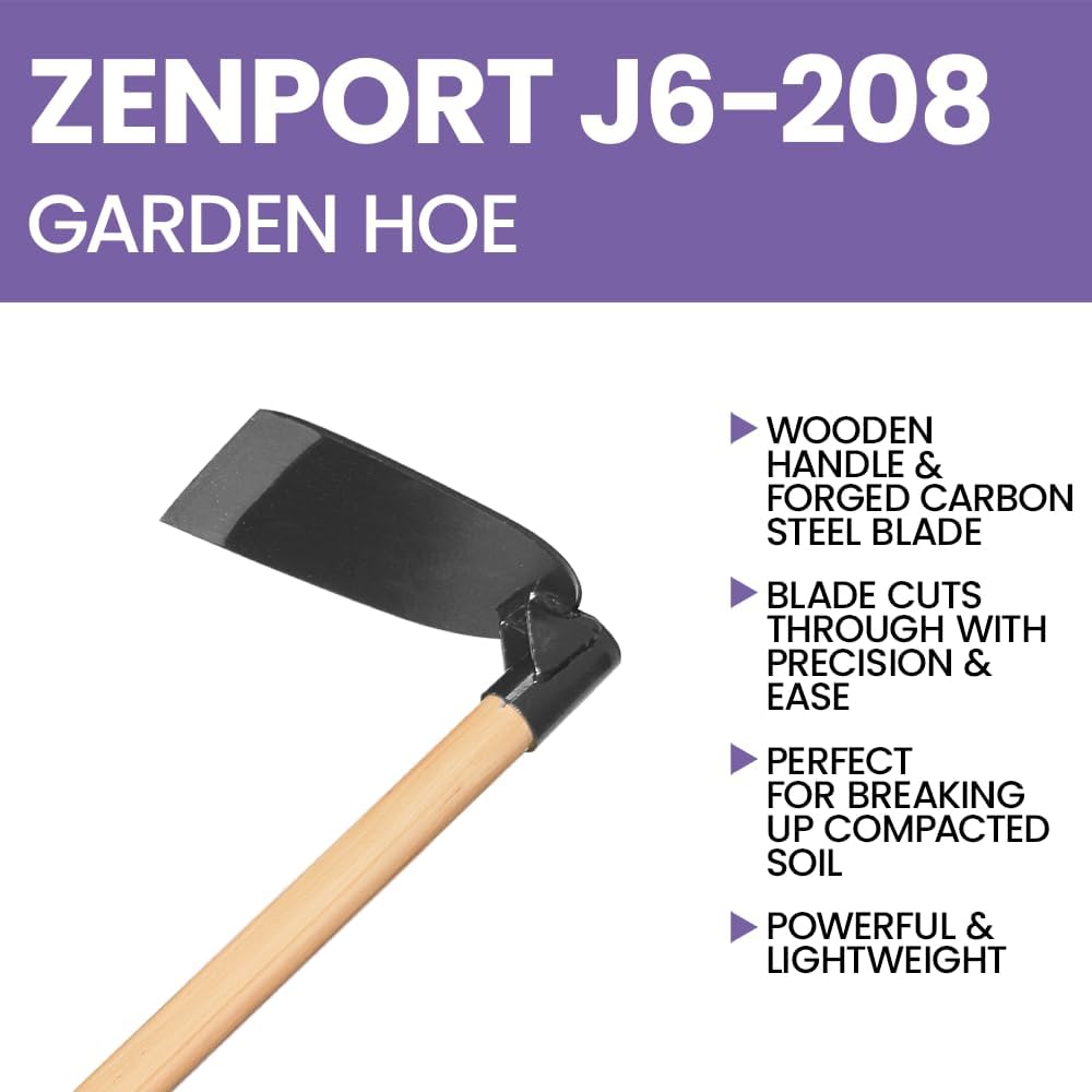 Zenport J6-208 Wood Handled Hoe, 7 Inch Carbon Steel Blades, Beige - 3 Pack