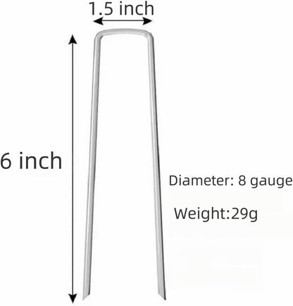 6 inch 25 Pack Silver Galvanized Landscape Staples 8 Gauge Garden Stakes Pins Anti-Rust Ground Stakes U-Shaped Tent Stakes are Used for Weed Barrier, Irrigation Tubing, Yard Lawn, Landscape Fabric