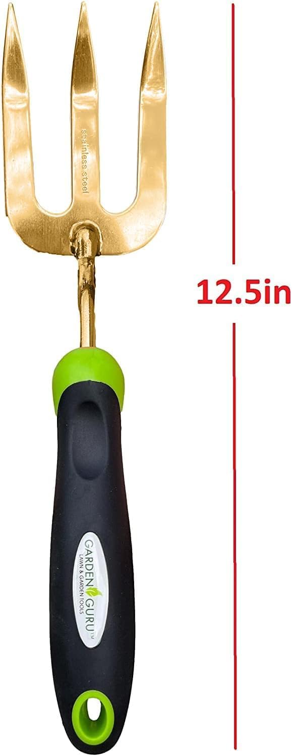 Garden Guru Titanium Hand Weeder Fork Tool – Rust Resistant – Ergonomic Handle – Great for Planting, Spreading Mulch, Weeding, Loosening & Transplanting Soil (2 Pack)