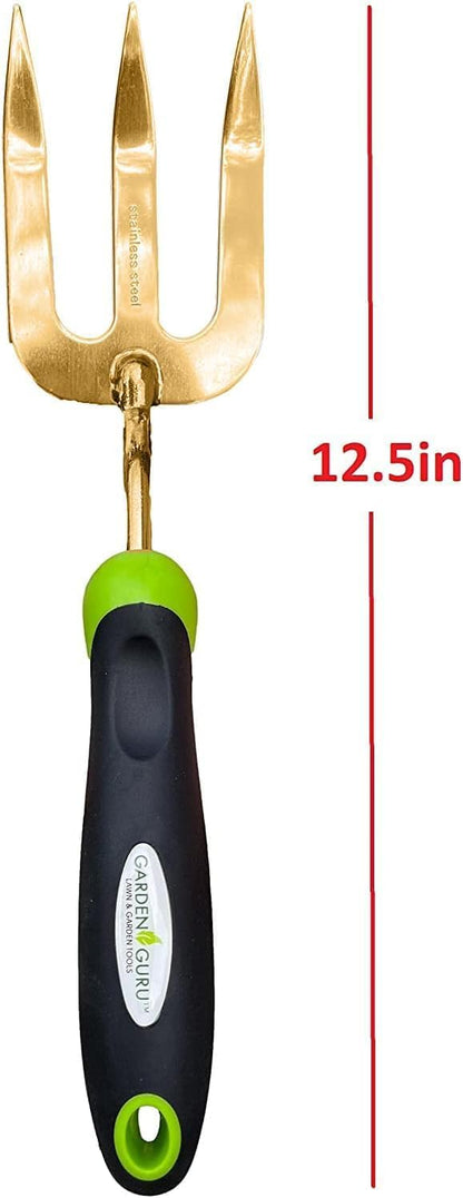 Garden Guru Titanium Hand Weeder Fork Tool – Rust Resistant – Ergonomic Handle – Great for Planting, Spreading Mulch, Weeding, Loosening & Transplanting Soil (2 Pack)