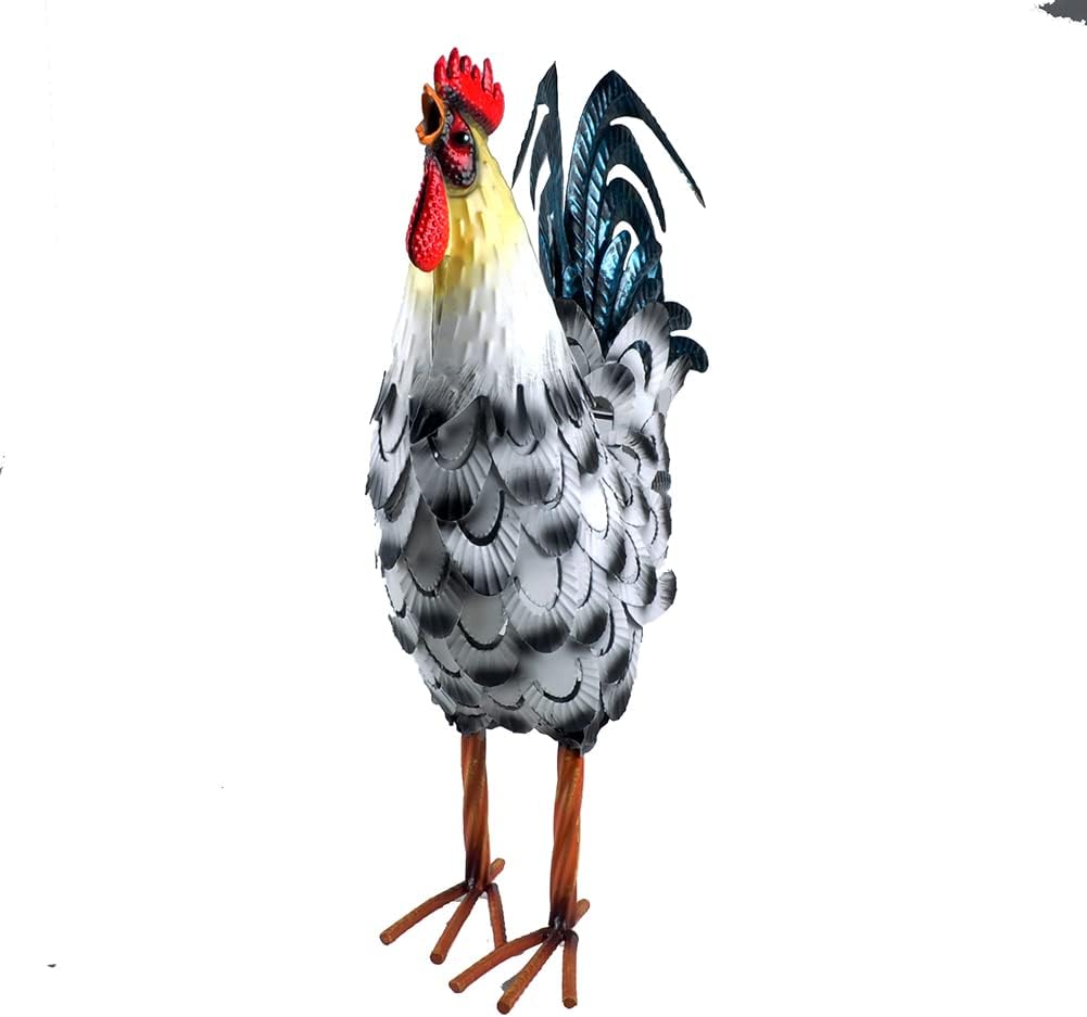 15” Rooster Statue Chicken Sculpture Garden Decoration Metal Yard Art for Yard Outdoor Decoration (#D)