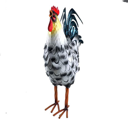 15” Rooster Statue Chicken Sculpture Garden Decoration Metal Yard Art for Yard Outdoor Decoration (#D)