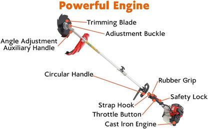 10 in 1 Garden Hedge Trimmer Combo, 52CC 2-Stroke Multi-Functional Garden Trimming Tool Gas Powered Long Reach Pole Saw Grass String Trimmer Brush Cutter Grass Wacker Weed Eater for Yard