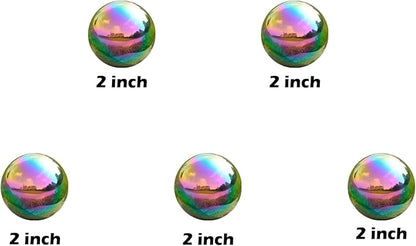 Nerien Gazing Ball, 2 Inch Stainless Steel Garden Mirror Globe, Polished Ornament Sphere, Hollow Floating Reflective Hemisphere, for Home Outdoor Pond Housewarming Swimming Decoration, Rainbow, 5pcs