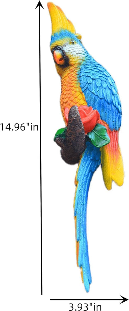 Teaeeno Resin Wall Bird Statue Decor,Real Parrot Sculpture Home Decor,Outdoor Indoor Figurine Ornaments-Garden Tree Sculpture,Resin Animal Statue for Garden, Terrace, Lawn, Yard