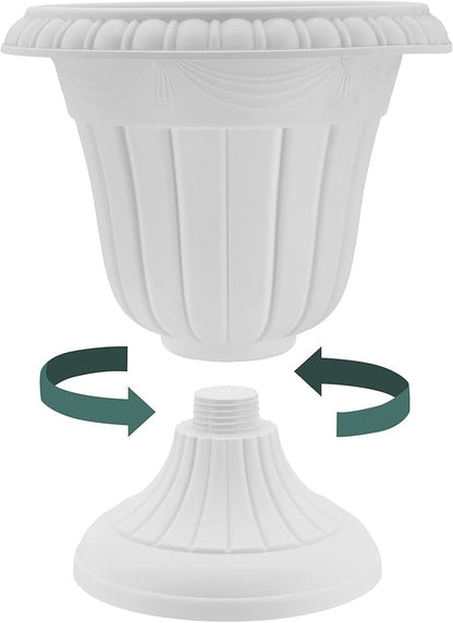 PL20WW Indoor/Outdoor Classic Traditional Plastic Urn Planter, Whitewash, 10" x 12", White Wash