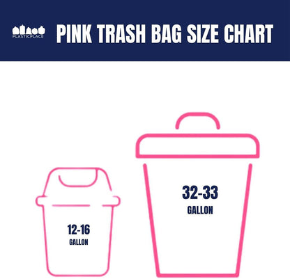 Plasticplace 32-33 Gallon Trash Bags │ 1.5 Mil │ Pink Garbage Can Liners │ 33’” x 39” (100 Count)