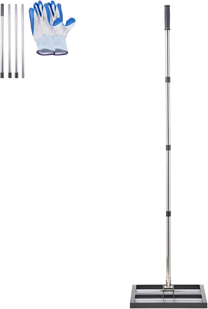 VEVOR Updated Lawn Leveling Rake with Roller, 17'' x 10" Stainless Steel Lawn Leveler with 63.4'' Adjustable Handle, Heavy Duty Yard Leveling Rake, Effort Saving Lawn Leveling Tool for Yard Golf Court
