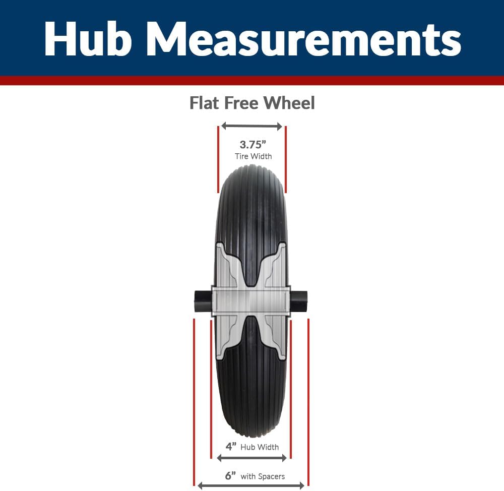 16" Flat Free Wheelbarrow Tire | Replacement Wheel for Wheelbarrow, Trailer, Wagon | Durable Wheel with 4" to 6" Hub | Compatible with 6" Hub with Spacers | 5/8" Bearing | Lapp Wheels