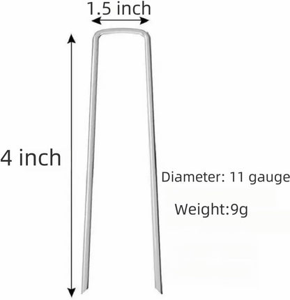 4 inch 25 Pack Silver Galvanized Landscape Staples 11 Gauge Garden Stakes Pins Anti-Rust Ground Stakes U-Shaped Tent Stakes are Used for Weed Barrier, Irrigation Tubing, Yard Lawn, Landscape Fabric