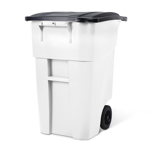50 Gallon Trash Can, White Outdoor Garbage Can, Wheeled Outside Trash Bin Outdoor with Lid and