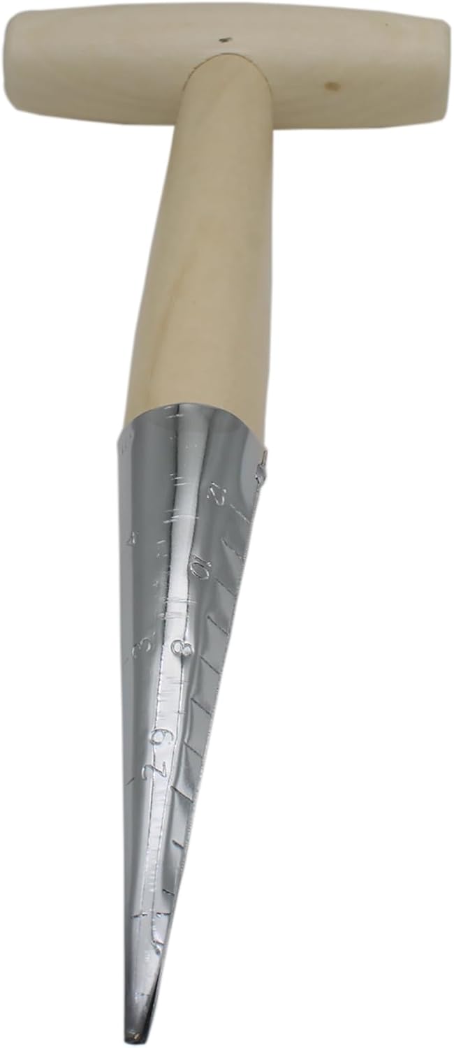 Garden Hand Dibber Seed Planter Tool Stainless Steel Sow Dibbler with Wooden Handle Garden Hole Punch Dibbler Tool for Sowing Seed (1pcs)