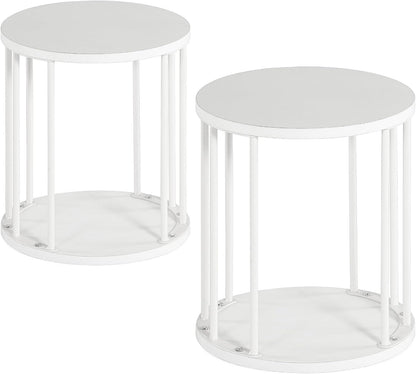HDANI Wooden Stool Set of 2 for Kids,Adults,300lbs Load Capacity Garden Round Wood Stool,Non-Slip Small Step Stool for Plant Stand,Kitchen,Bathroom and Bedroom,White