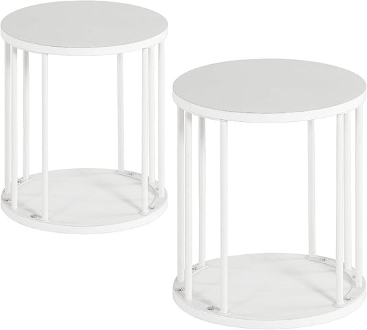 HDANI Wooden Stool Set of 2 for Kids,Adults,300lbs Load Capacity Garden Round Wood Stool,Non-Slip Small Step Stool for Plant Stand,Kitchen,Bathroom and Bedroom,White