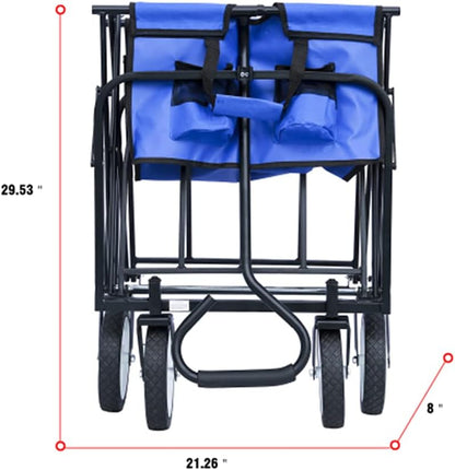 Folding Garden Cart,Utility Collapsible Wagon,Outdoor Camping Beach Cart with Handle and Wheels (Blue)