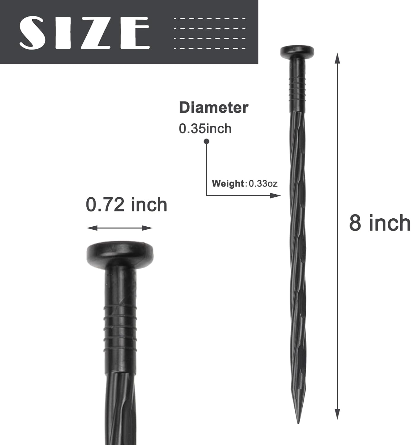Plastic Landscape Anchoring Spikes 25 Pcs 8 Inch Nylon Spiral Landscape Spikes for Yard, Garden Lawn, Weed Barriers, Artificial Turf, Tent