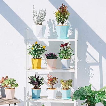 Sun-E Planters for Indoor Plants Flower Pots 7.6/6.5/5.1Inch Set of 3 Plant Pots for Outdoor with Drainage Holes and Saucers Modern Decorative Gift Idea (Ocean Blue)