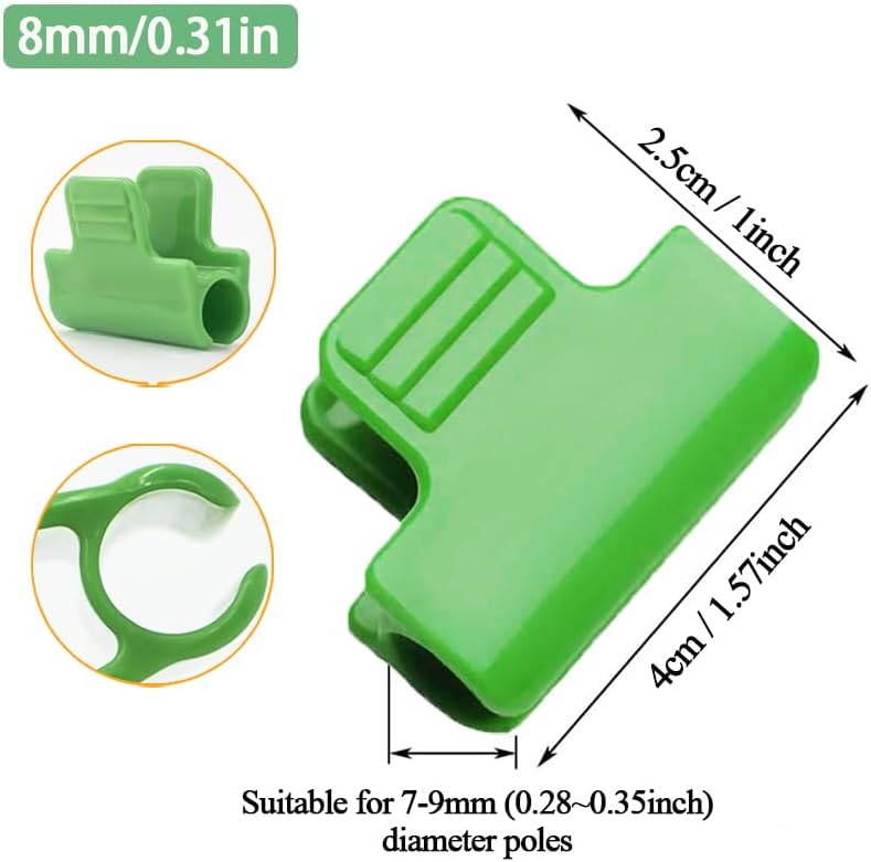 30pcs 8mm Greenhouse Clamps Hoops for 7-9mm PVC Pipe Tubes, Windproof Set Green-house Film Clamp, Outside Patio Shading Net Rod Clip Garden Hoop for Row Cover, Plastic Sheeting Support, Green