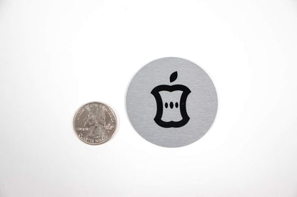 Metal Compost Sign | 2” Round, Compost Bin Label for Waste Basket | Brushed Silver Aluminum with Black Compost Symbol | Environment Signs | Ready to Hang
