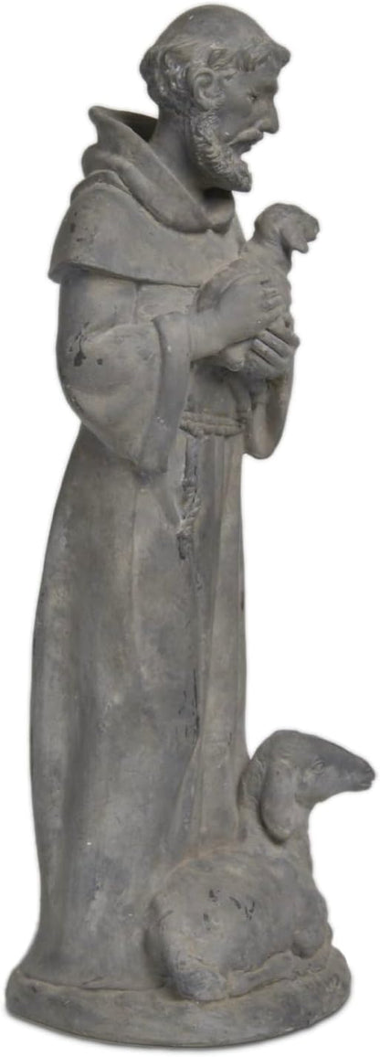 Newman House Studio Vintage St Francis Garden Statue - 15.2 Inch Resin Patron of Animal Figurine Saint Francis Sculpture with Sheep for Garden Decor